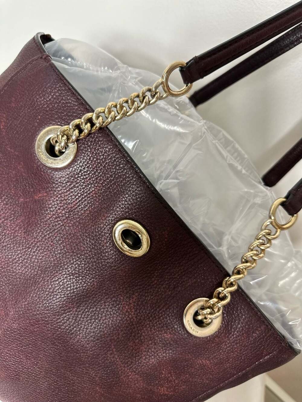 Coach Oxblood Pebbled Leather Market Tote Bag
